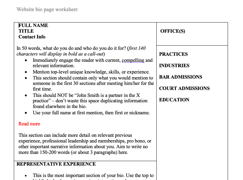 Content planning worksheet example